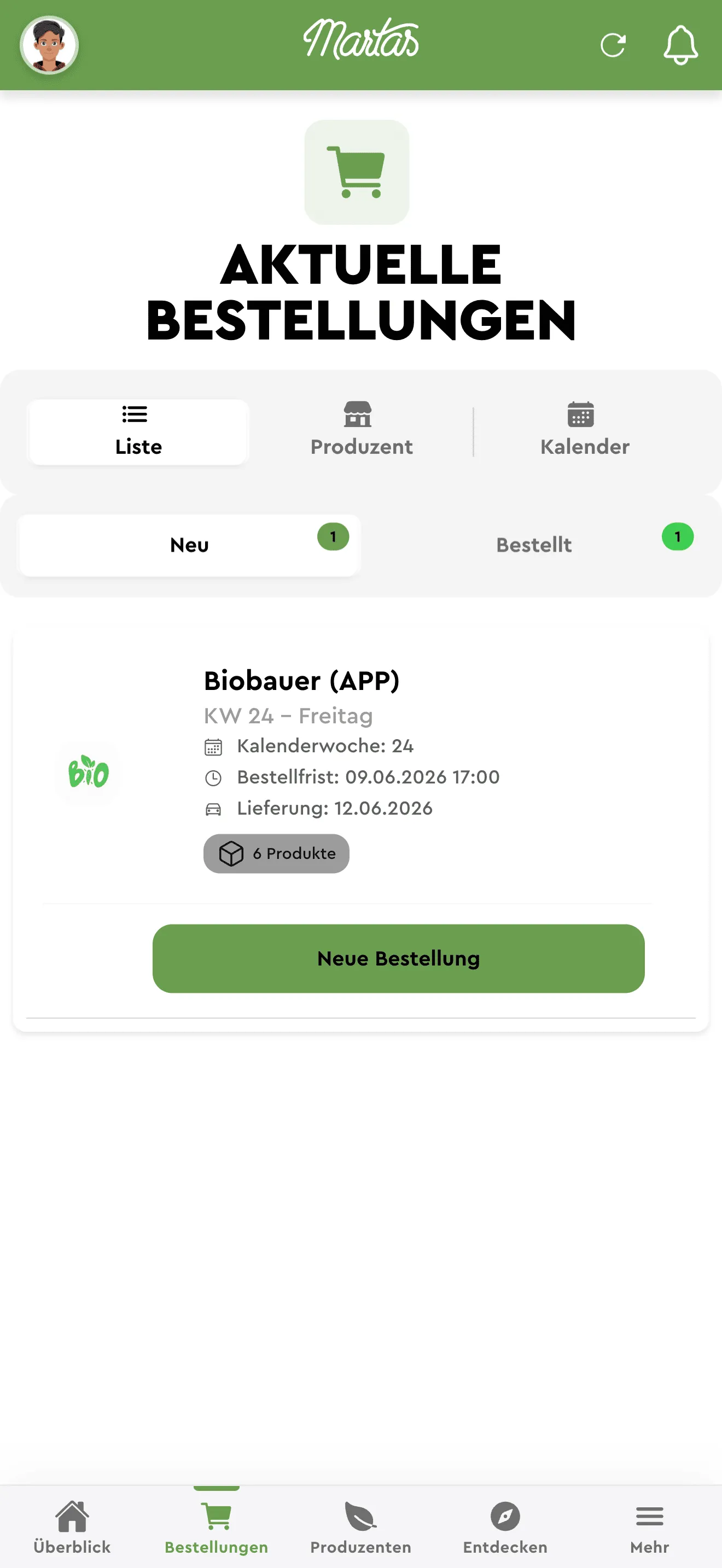 Aktuelle Bestellungen in der MartasGastro-App