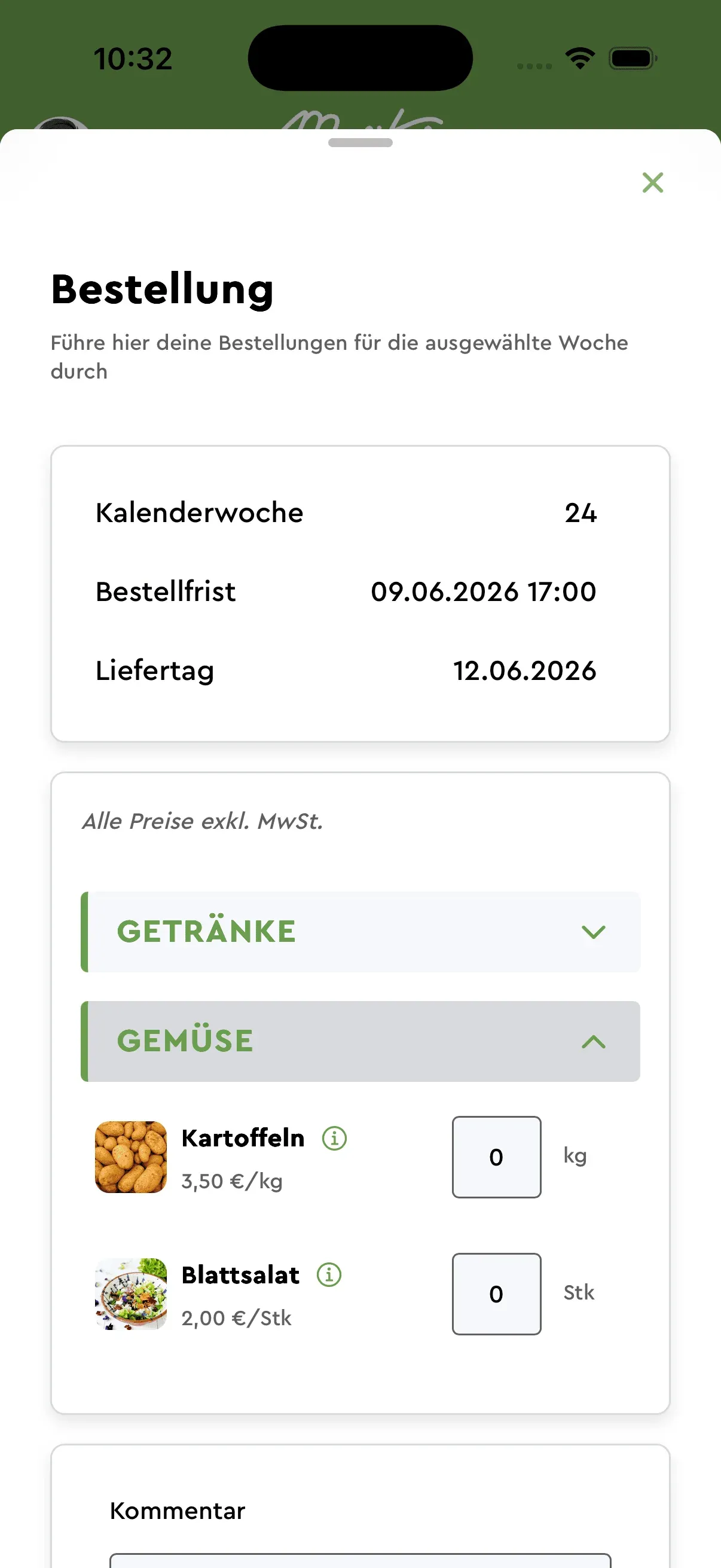 Neue Bestellung